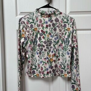 Cider Multicolor Floral Long Sleeve Top - Mock Neck